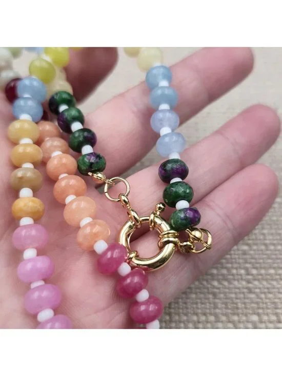 18 Inch Gold Plated Rainbow Gemstone Quartz Stone Necklace B1153 - Picture 5 of 7